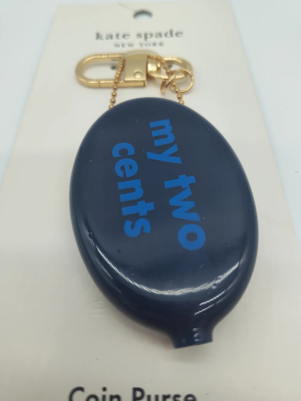 kate spade NEW YORK My Two Cents Coin Purse Bag Charm Blue Gold NWT